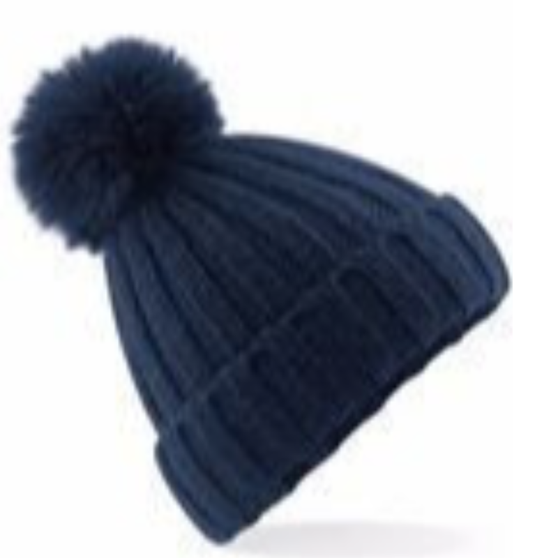 Fur Pom Pom Beanie Navy Main Image